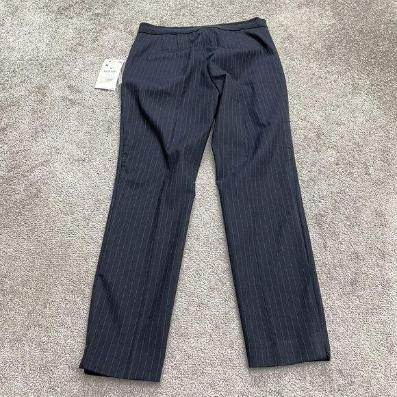 Zara Jogger Waist Dress Pants Women Medium Navy Blue Stripe Straight Trouser NWT - Picture 2 of 14
